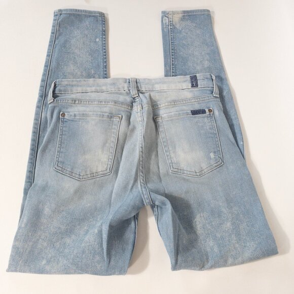 7 For All Mankind Bleach Wash Skinny Jean SZ 29 Punk Trendy 32 L Tall Faded - Picture 11 of 13